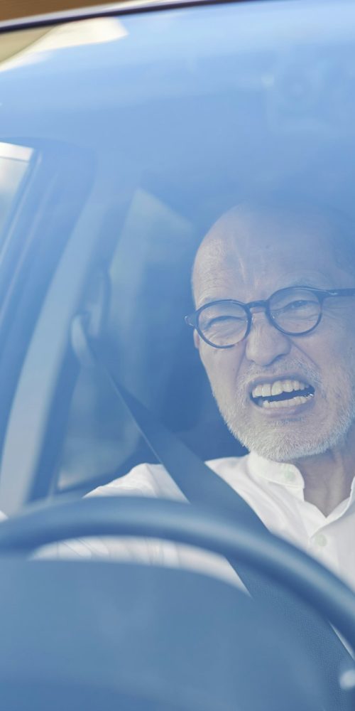 Elderly driver getting angry while driving